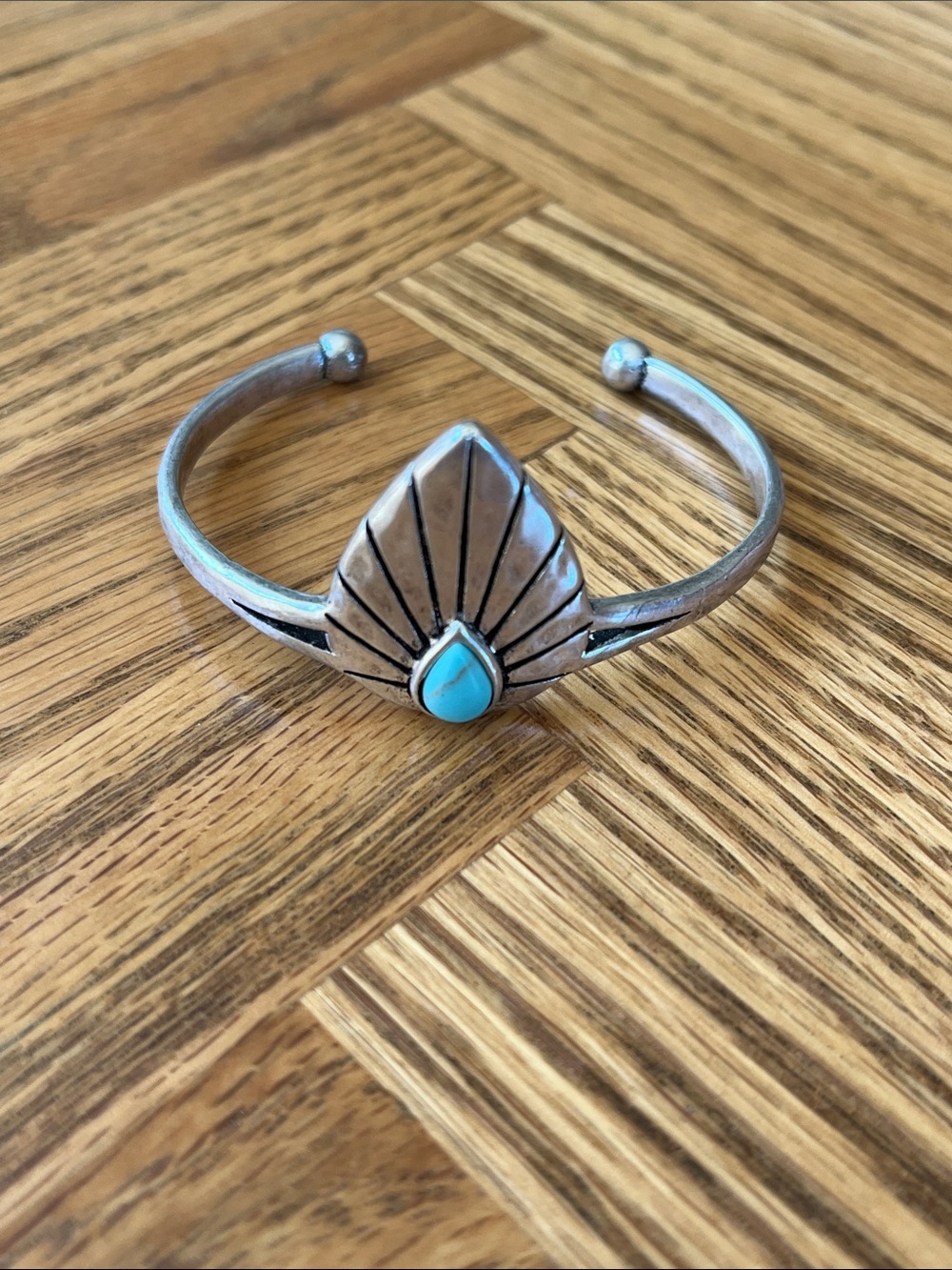 Lucky Brand Silver-Tone Cuff Bracelet with Turquoise Accent